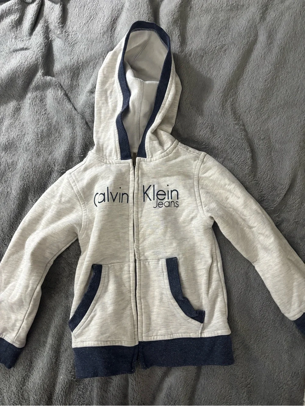 Calvin Klein Jeans Kids Light Gray Hoodie with Navy Accents